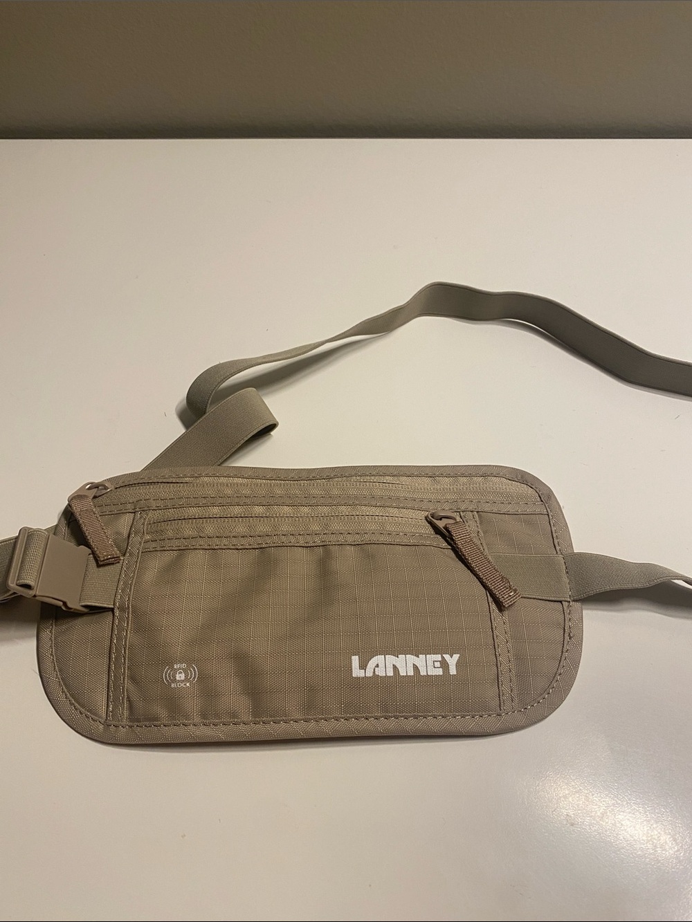 Unisex RFID Blocker Travel Crossbody Belt Bag Lightweight Nylon in Khaki